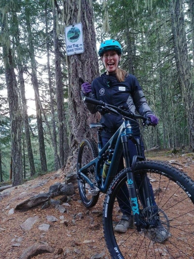 Marissa and her SB130LR on Fat Tug trail, Pemberton BC