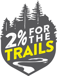 2% for the trails logo. Giving back to the local trails through donations